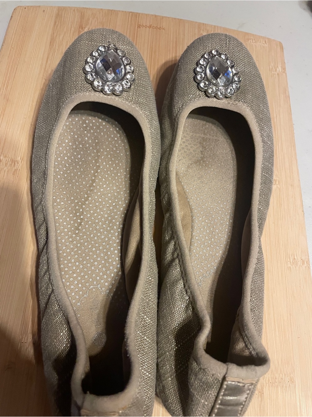 Lindsay Phillips embellished taupe Ballet Flats with Rhinestone Accent size 8